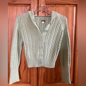 Gap Hooded Spring Green Chunky Sweater cardigan with front buttons